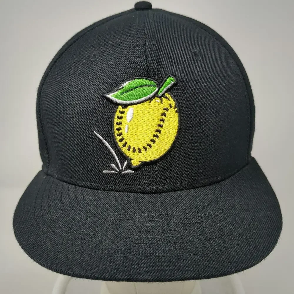 Baseballism Baseball Cap Black 7 1/4 Lemon Bad Hops Graphic Fitted Flat Brim Hat